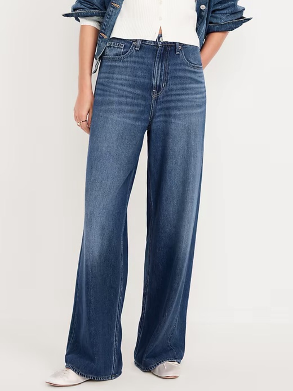 Old Navy High Rise Baggy Wide Leg Jeans 10 Denim Blue Casual Minimalist Y2K